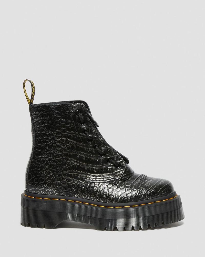 Dr Martens Sinclair Croc Emboss Læder Platform Støvler Dame Sort | DK 252XYU